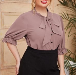 Tie Neck Flounce Sleeve Blouse